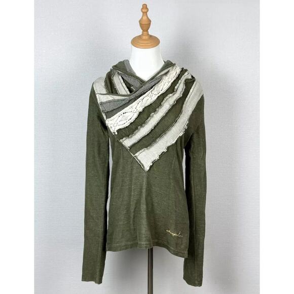 Desigual Sweaters - Desigual Green Cotton Cowl Neck Fitted Sweater Womens L Green